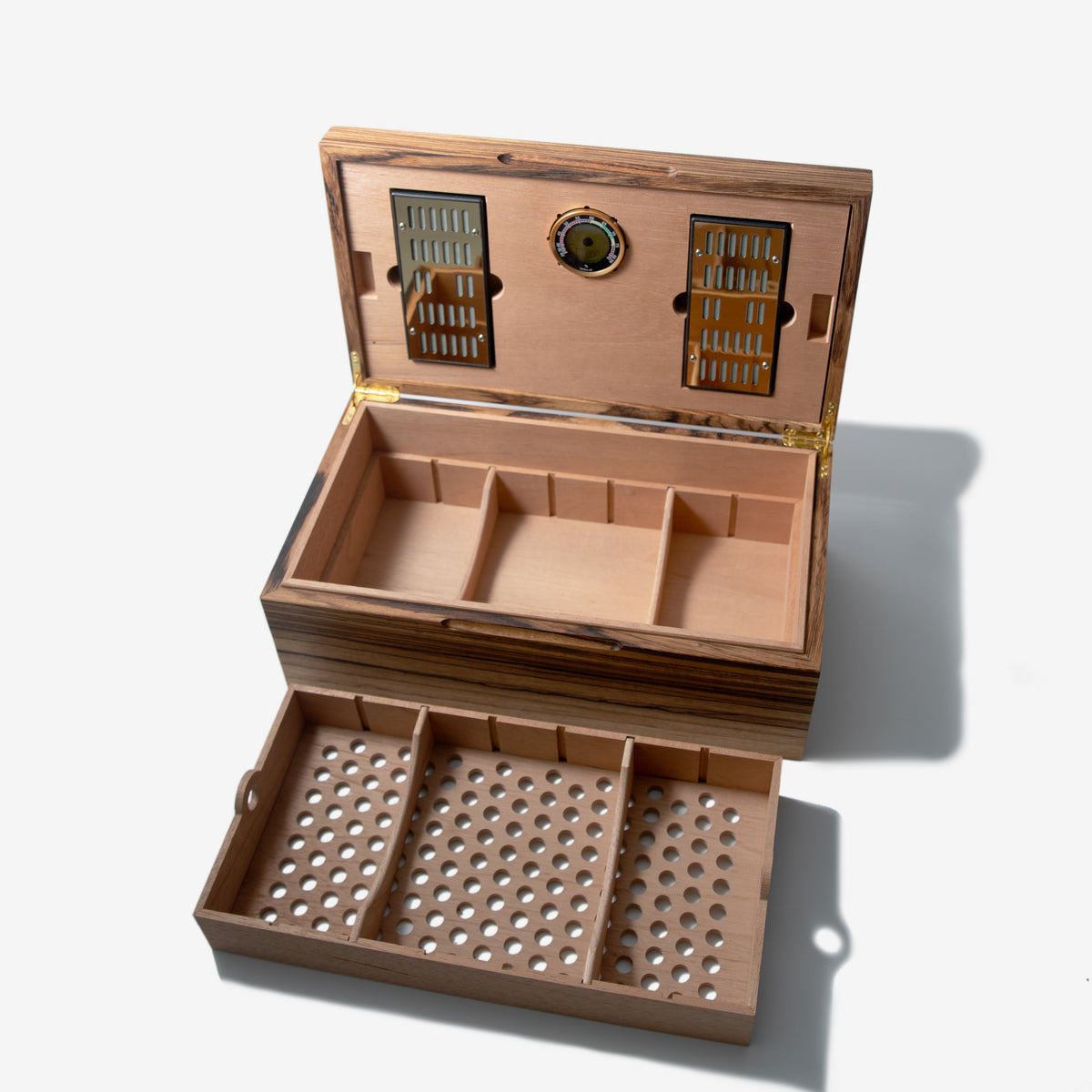 Zebrawood Cigar Humidor - Spanish Cedar Lined - 80 Count - Personalized Brass Engraving