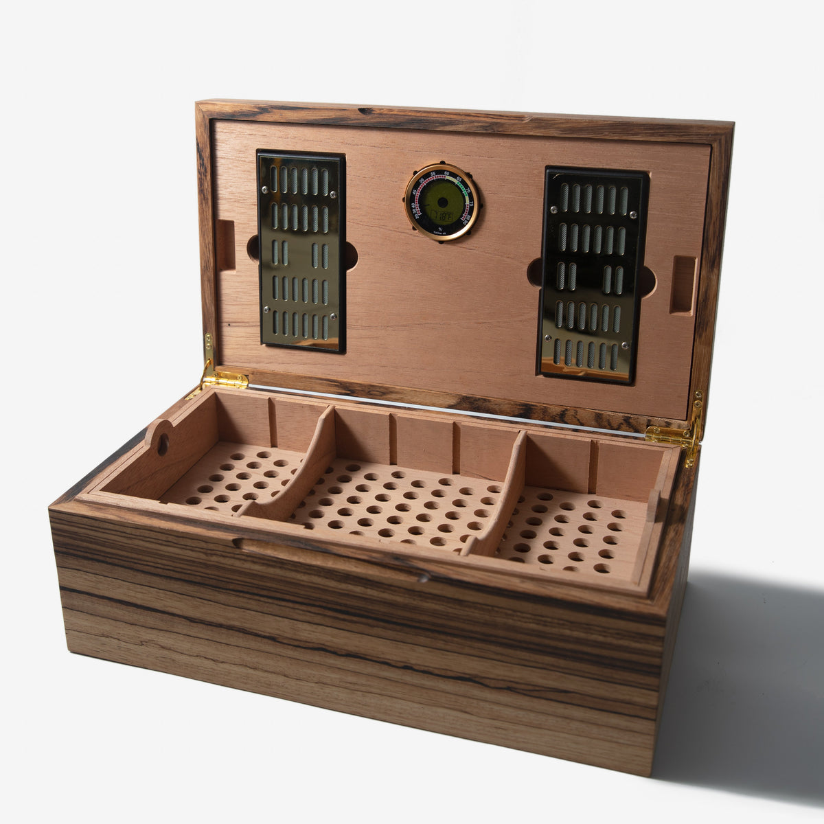 Zebrawood Cigar Humidor - Spanish Cedar Lined - 80 Count - Personalized Brass Engraving