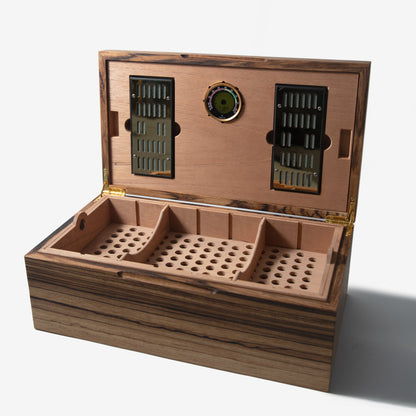 Zebrawood Cigar Humidor - Spanish Cedar Lined - 80 Count - Personalized Brass Engraving