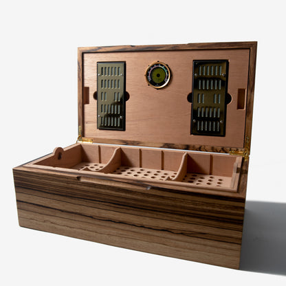 Zebrawood Cigar Humidor - Spanish Cedar Lined - 80 Count - Personalized Brass Engraving