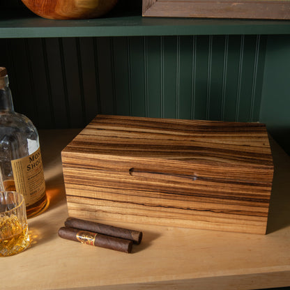 Zebrawood Cigar Humidor - Spanish Cedar Lined - 80 Count - Personalized Brass Engraving