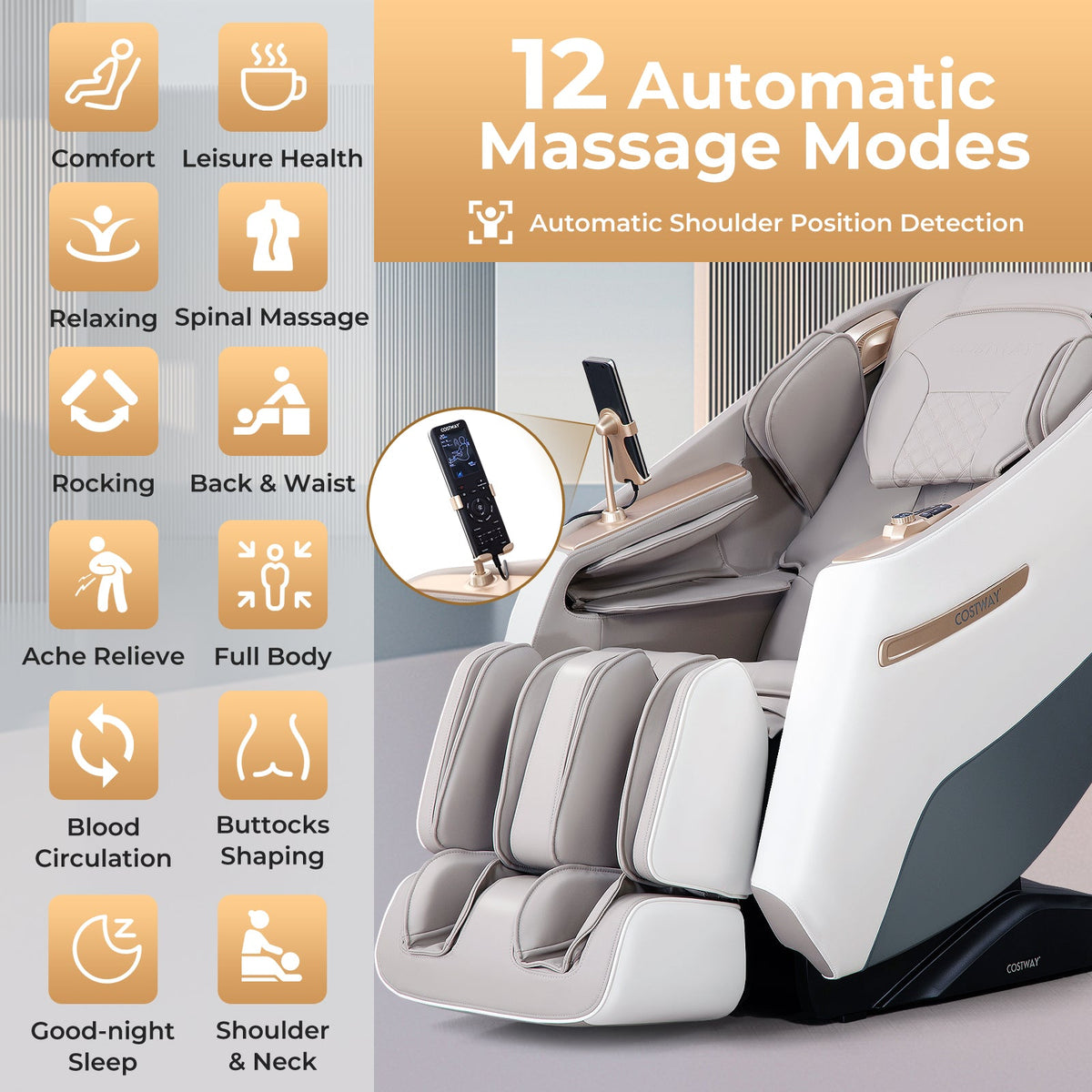 Relaxation 29-Full Body Massage Chair with Waist Heating & Airbag Massage