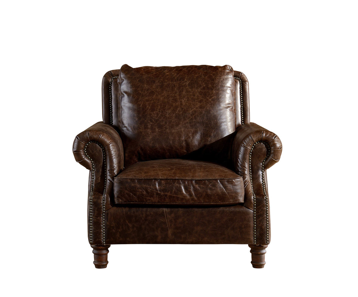 English Rolled Arm - Arm Chair - Dark Brown Leather