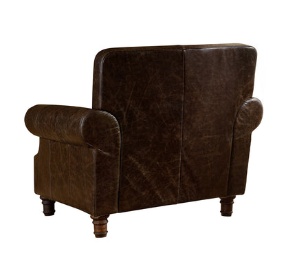 English Rolled Arm - Arm Chair - Dark Brown Leather