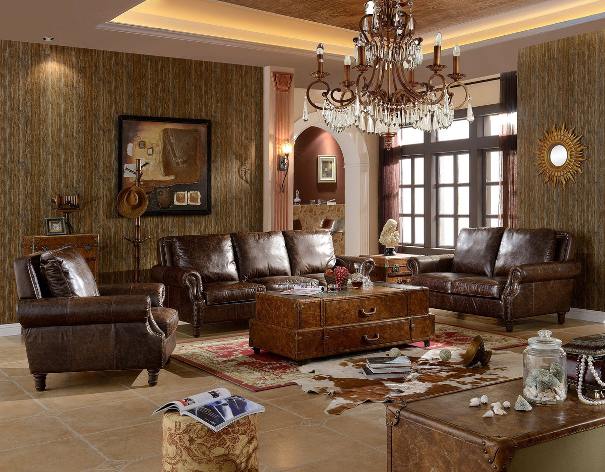 English Rolled Arm - Arm Chair - Dark Brown Leather