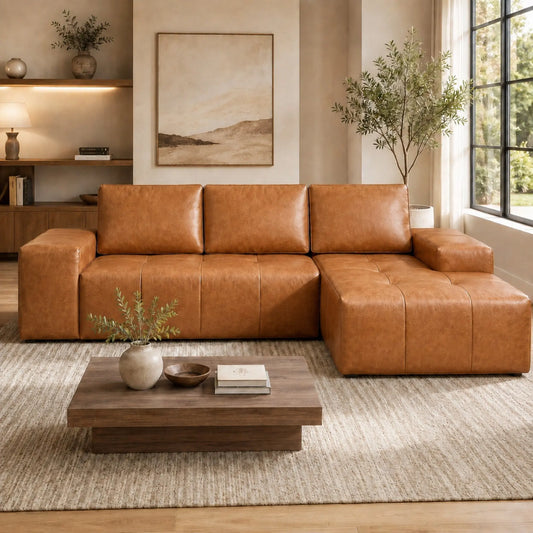 114" Cloud Sectional Sofa with Chaise, L-Shaped Modular Faux Leather