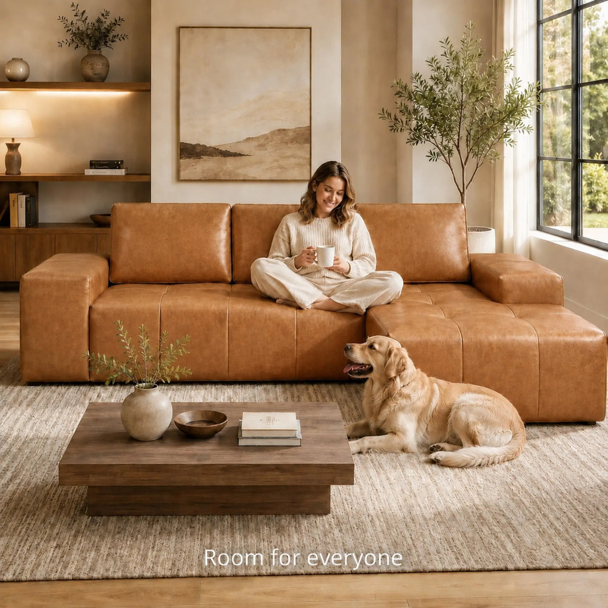 114" Cloud Sectional Sofa with Chaise, L-Shaped Modular Faux Leather