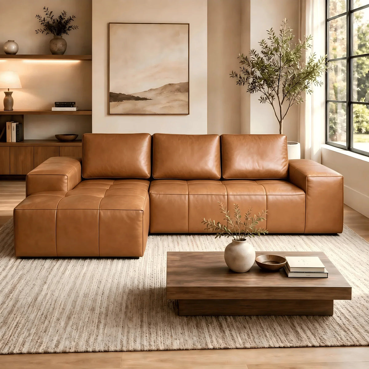 114" Cloud Sectional Sofa with Chaise, L-Shaped Modular Faux Leather