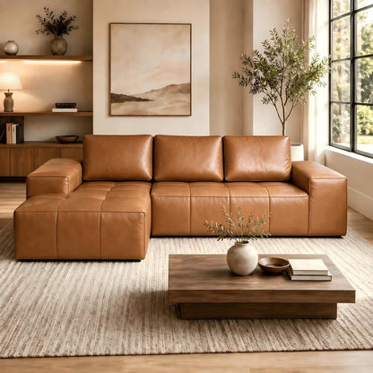 114" Cloud Sectional Sofa with Chaise, L-Shaped Modular Faux Leather