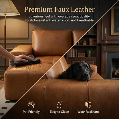114" Cloud Sectional Sofa with Chaise, L-Shaped Modular Faux Leather
