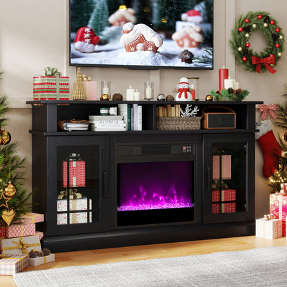 TV Stand with Electric Fireplace LED Lights and Remote Controls for TVs Up to 40 Inch
