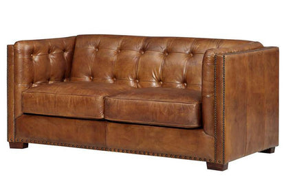 Tuxedo Leather Love Seat - Light Brown