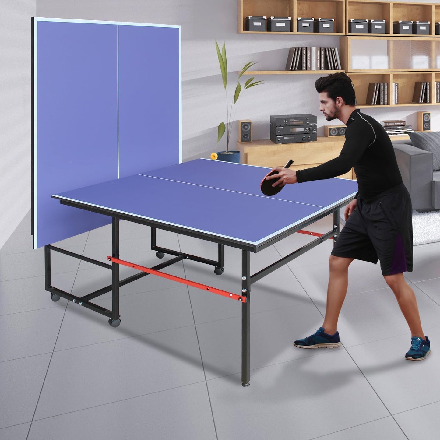 8FT Table Tennis Game Set | Professional Indoor/Outdoor Foldable Ping Pong Table with Waterproof Net, Single Player Playback Mode -Quick Assembly