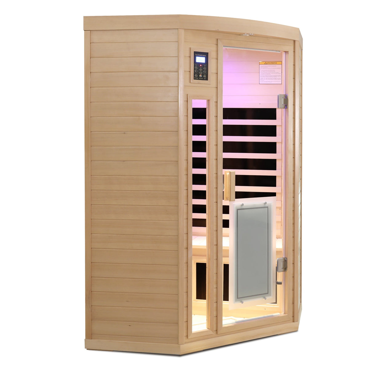Hemlock Wood Far Infrared Two Person Sauna Room with Low EMF & Bluetooth - Natural Wood
