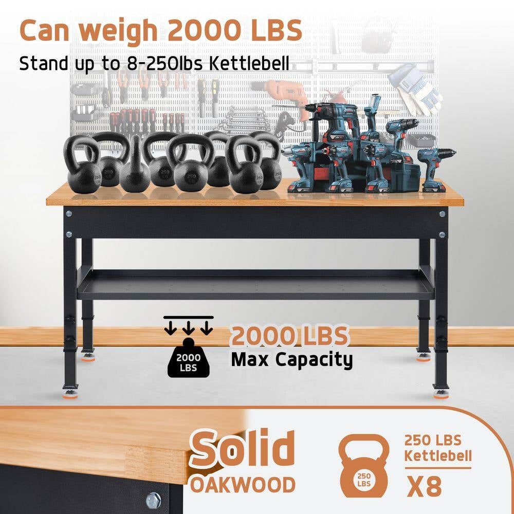 48 In. W X 24 In. D Heavy-Duty Work Bench Adjustable Work Bench Work Table, Solid Wood Top with Foot Pads and Partition