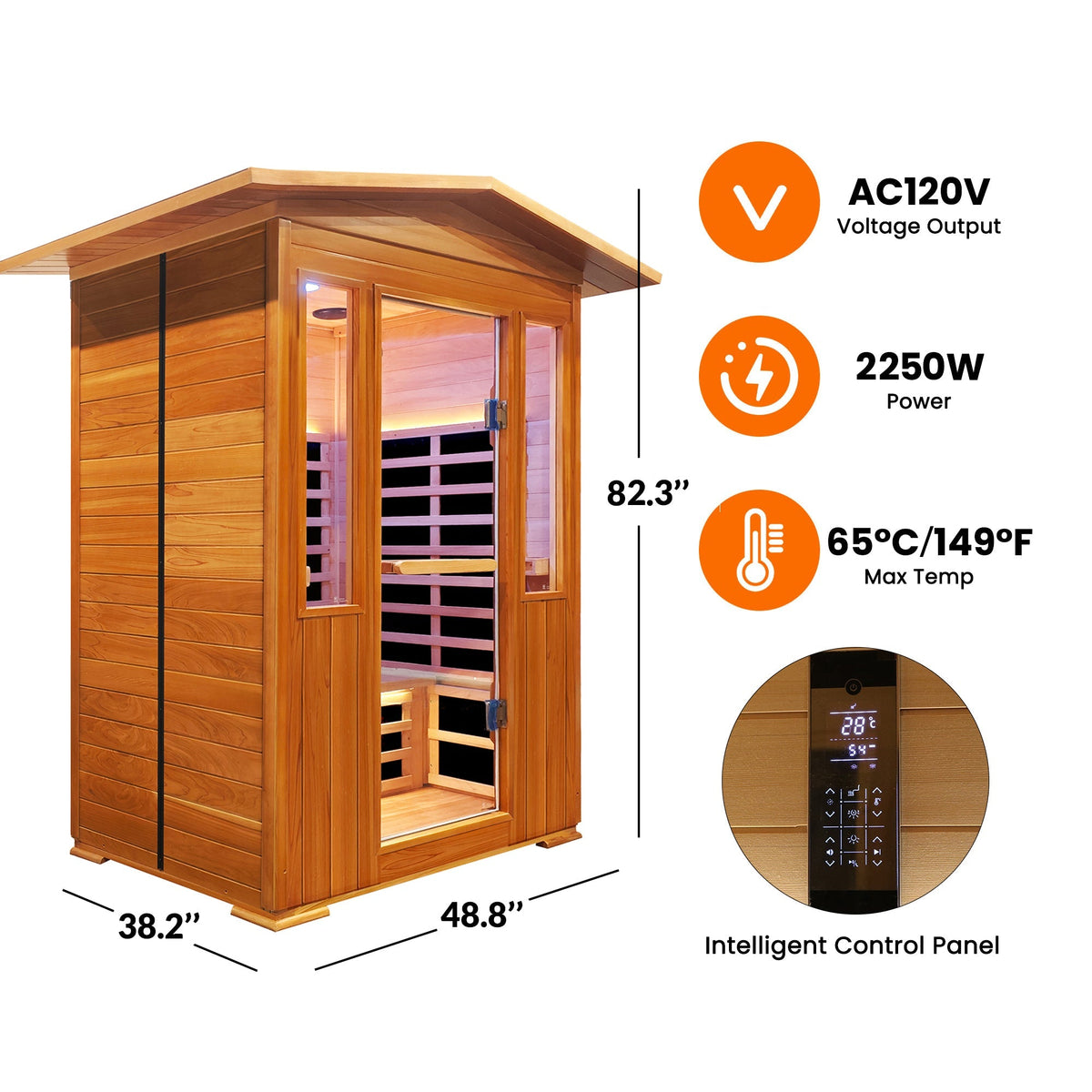 Outdoor Red Cedar Infrared Sauna Room with Bluetooth & Ambient Lighting - Natural