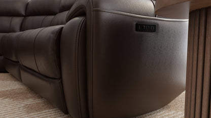 6-Piece Leather Power Sectional in Brazil Tobacco