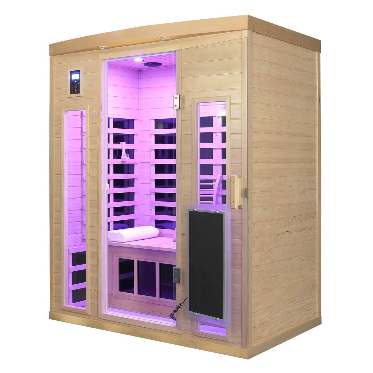 Low EMF Far-Infrared Three Person Sauna Room with Glass Door - Hemlock Wood