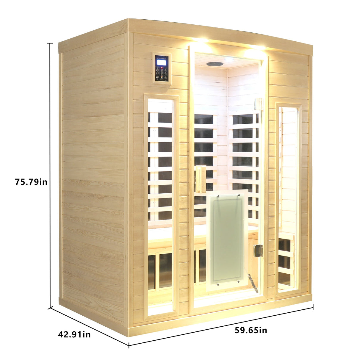 Low EMF Far-Infrared Three Person Sauna Room with Glass Door - Hemlock Wood