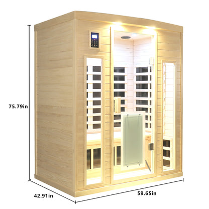 Low EMF Far-Infrared Three Person Sauna Room with Glass Door - Hemlock Wood