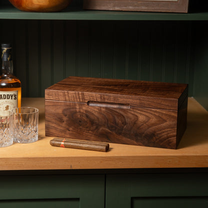 Black Walnut Cigar Humidor - Spanish Cedar Lined - 80 Count - Personalized Brass Engraving