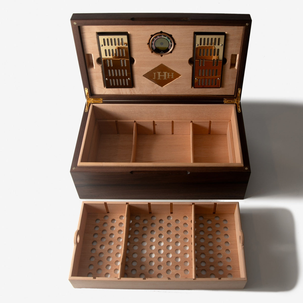Black Walnut Cigar Humidor - Spanish Cedar Lined - 80 Count - Personalized Brass Engraving