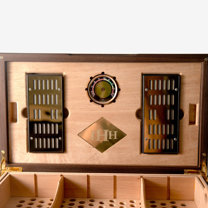 Black Walnut Cigar Humidor - Spanish Cedar Lined - 80 Count - Personalized Brass Engraving