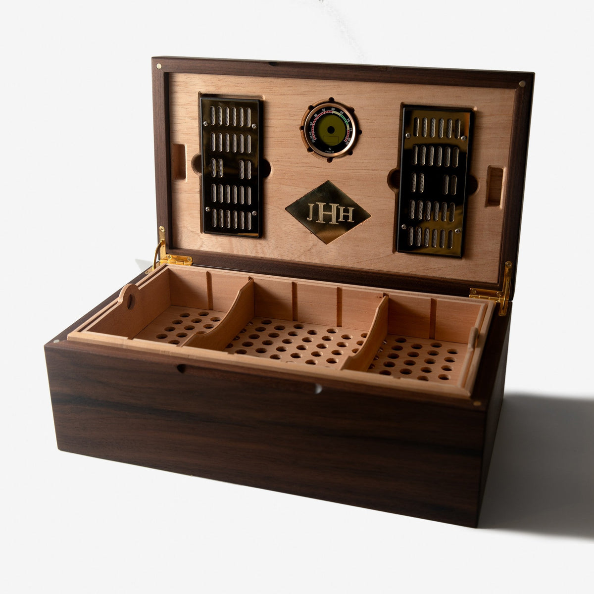 Black Walnut Cigar Humidor - Spanish Cedar Lined - 80 Count - Personalized Brass Engraving