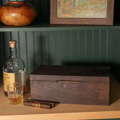 Black Walnut Cigar Humidor - Spanish Cedar Lined - 80 Count - Personalized Brass Engraving