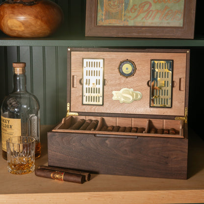 Black Walnut Cigar Humidor - Spanish Cedar Lined - 80 Count - Personalized Brass Engraving
