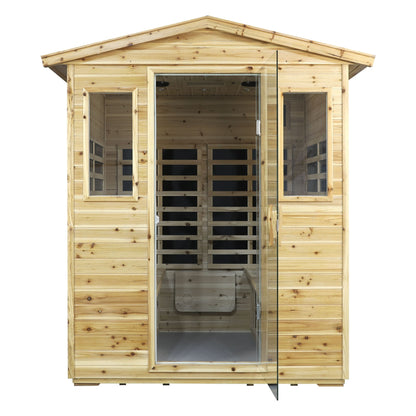 Four Person Far-Infrared Outdoor Sauna Room with Bluetooth and LED - Natural