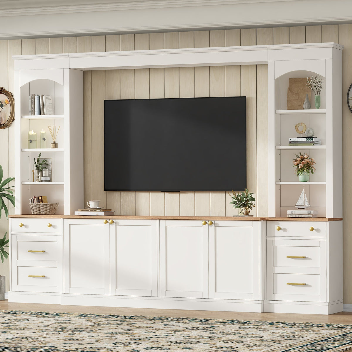 Farmhouse Arched Entertainment Center Wall Unit