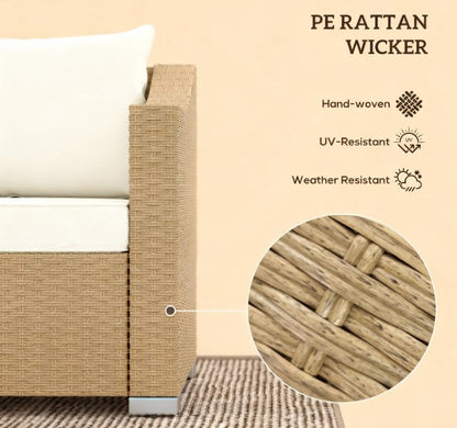Outdoor Rattan Sofa with Cushions and Throw Pillows - Natural