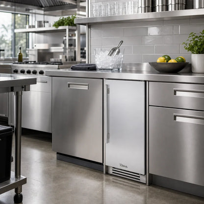 True Residential TUI-15-R-SS-D 15-Inch Undercounter Clear Ice Machine with Bin, 85 lb/Day, 28 lb Storage, Air-Cooled Stainless Steel