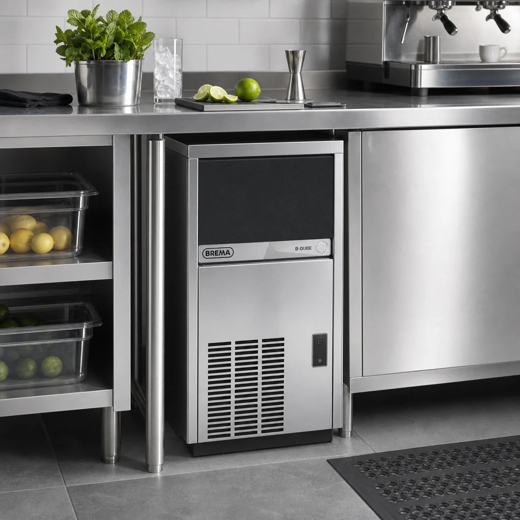 Eurodib Brema CB249ABHCAWS Undercounter Air-Cooled Cube Ice Machine with Bin, 65 lb/Day, 20 lb Storage, Stainless Steel