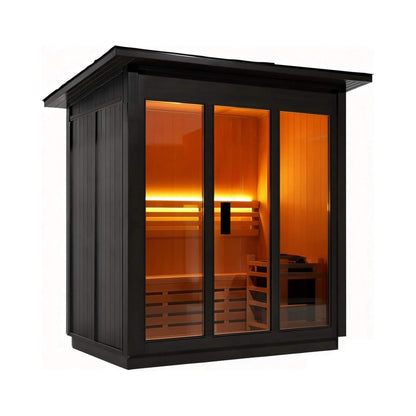Custom 6-Person Luxury Canadian Hemlock Outdoor Steam Sauna With Double-Back Bench, Heater And Stones [Made-To-Order] (SAK63821)