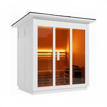 Custom 6-Person Luxury Canadian Hemlock Outdoor Steam Sauna With Double-Back Bench, Heater And Stones [Made-To-Order] (SAK63821)