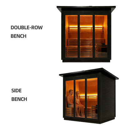 Custom 6-Person Luxury Canadian Red Cedar Outdoor Steam Sauna With Double-Backed Bench, Heater And Stones [Made-To-Order] (SAK78615)