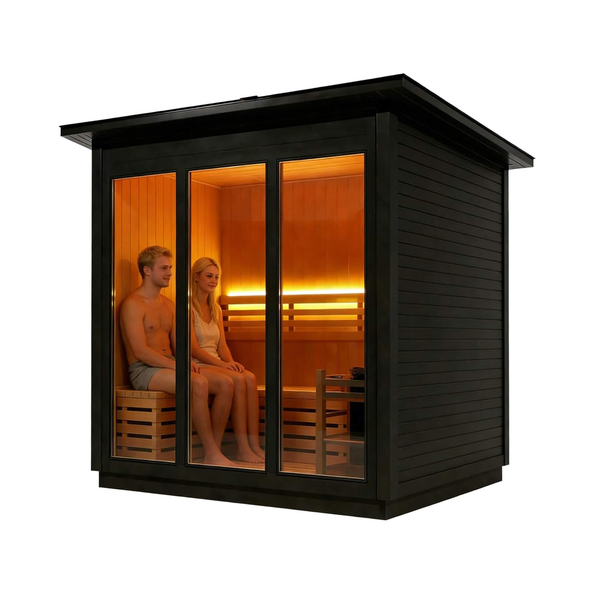 Custom 6-Person Luxury Canadian Red Cedar Outdoor Steam Sauna With Double-Backed Bench, Heater And Stones [Made-To-Order] (SAK78615)