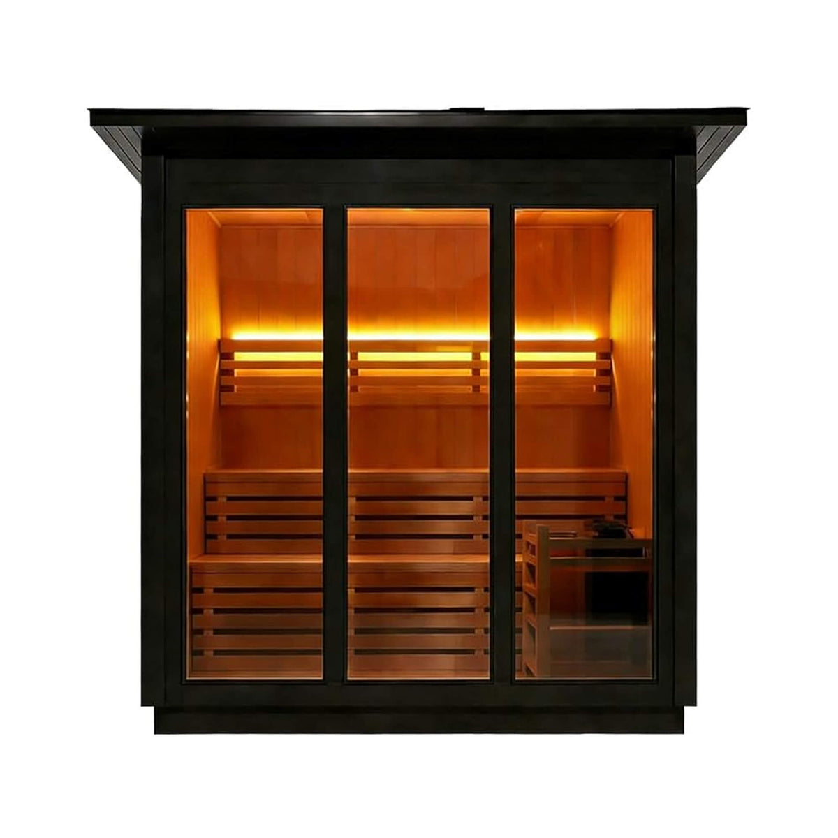 Custom 4-Person Luxury Canadian Hemlock Outdoor Steam Sauna With Single-Back Bench, Heater And Stones [Made-To-Order] (SAK79406)