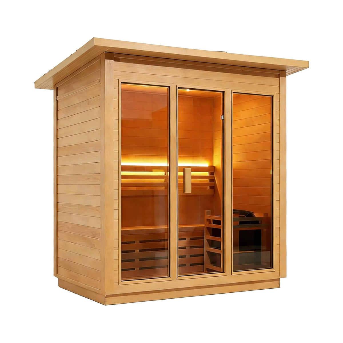 Custom 8-Person Luxury Canadian Hemlock Outdoor Steam Sauna With Double-Backed Bench, Heater And Stones [Made-To-Order]