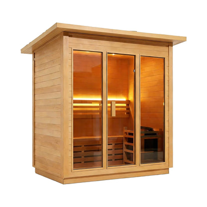 Custom 8-Person Luxury Canadian Hemlock Outdoor Steam Sauna With Double-Backed Bench, Heater And Stones [Made-To-Order]