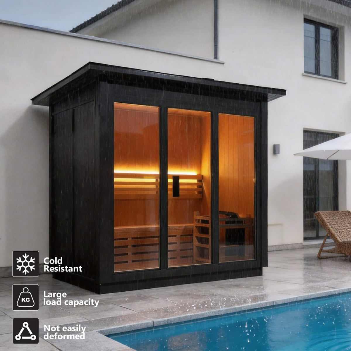 Custom 8-Person Luxury Canadian Hemlock Outdoor Steam Sauna With Double-Backed Bench, Heater And Stones [Made-To-Order]