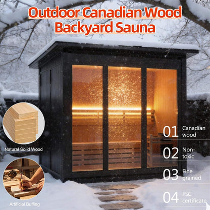 Custom 4-Person Luxury Canadian Red Cedar Outdoor Steam Sauna With Single-Back Bench, Heater And Stones [Made-To-Order] (SAK42068)