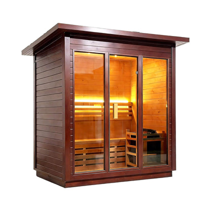 Custom 4-Person Luxury Canadian Red Cedar Outdoor Steam Sauna With Single-Back Bench, Heater And Stones [Made-To-Order] (SAK42068)