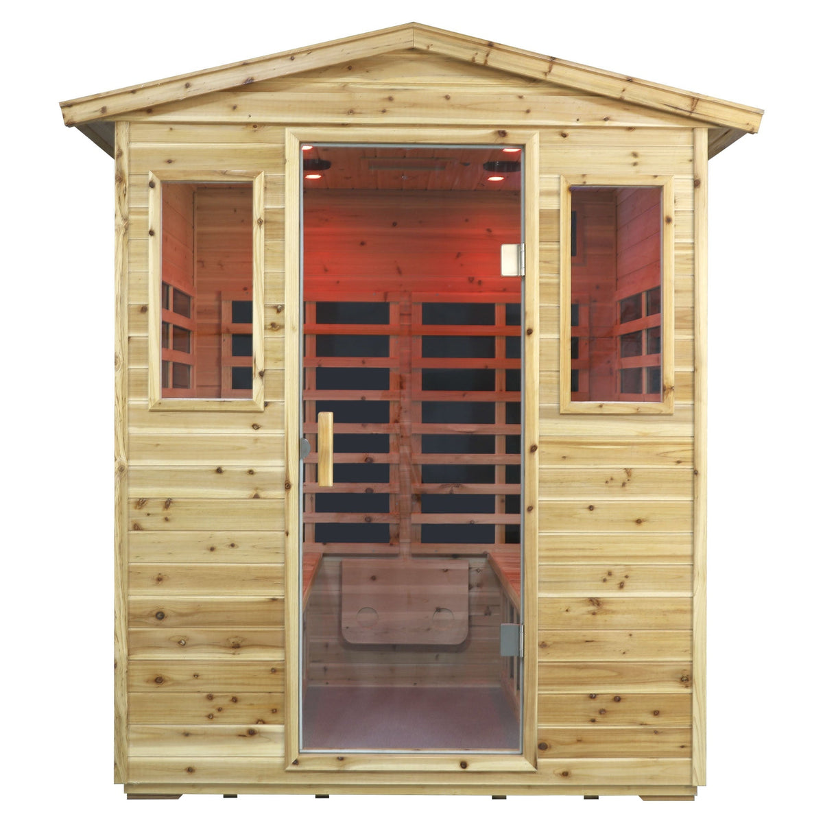Four Person Far-Infrared Outdoor Sauna Room with Bluetooth and LED - Natural