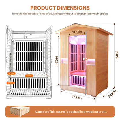 2000W Canadian Hemlock Double Outdoor Far Infrared Sauna Room
