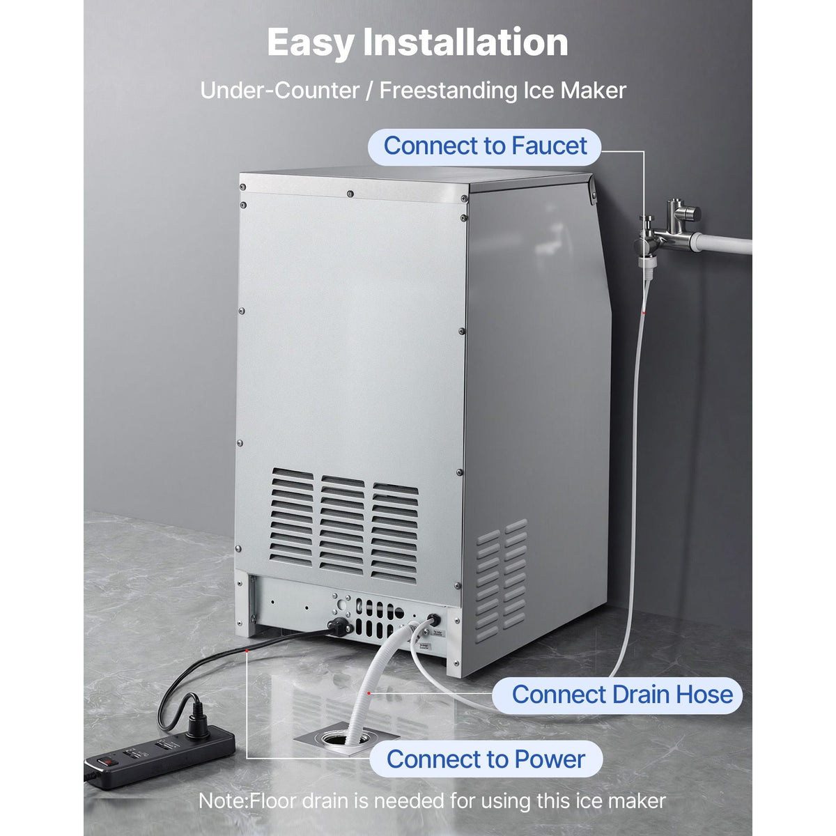 Commercial Ice Maker Machine 130lbs/24h with 30 lbs Storage Capacity Freestanding & Under Counter Ice Maker
