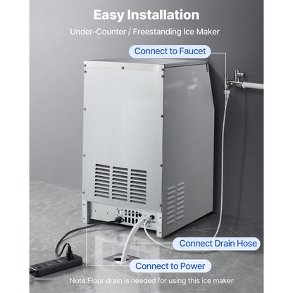 Commercial Ice Maker Machine 130lbs/24h with 30 lbs Storage Capacity Freestanding & Under Counter Ice Maker