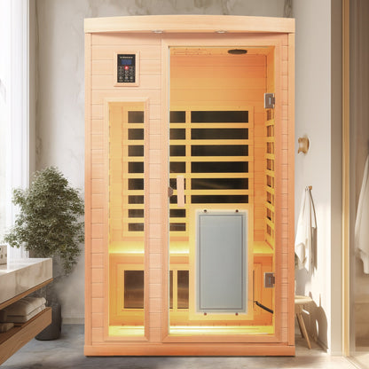 Low EMF Hemlock Wood Far-Infrared Indoor Two Person Sauna Room